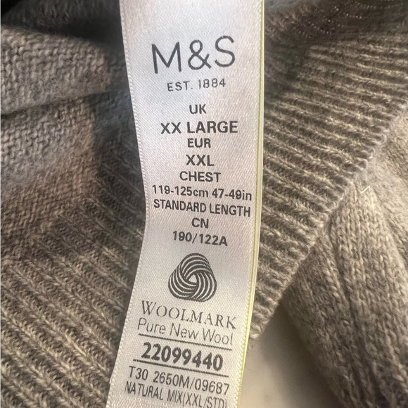 New M&S Collection Men's Extra Fine Lambswool Tan Crew Neck Sweater Size XXL - Picture 4 of 7